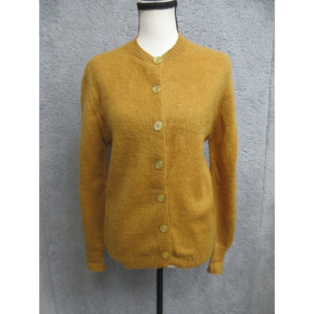 Vintage Garland Cardigan Sweater Women M Gold Mustard Preppy Academia Reto Cozy